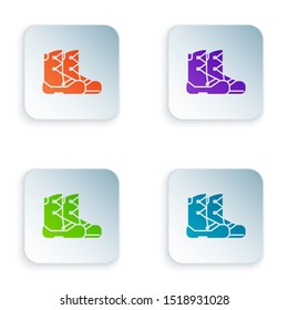 Color Boots icon isolated on white background. Set icons in colorful square buttons. Vector Illustration