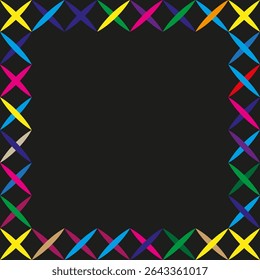 Moldura da borda colorida. Forma de canto brilhante. Contraste do plano de fundo preto. Contorno de vetor decorativo.
