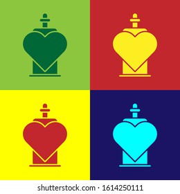 Color Bottle with love potion icon isolated on color background. Valentines day symbol.  Vector Illustration