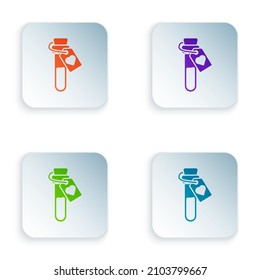 Color Bottle with love potion icon isolated on white background. Valentines day symbol. Set colorful icons in square buttons. Vector Illustration