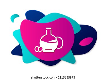 Color Bottle of olive oil icon isolated on white background. Jug with olive oil icon. Abstract banner with liquid shapes. Vector