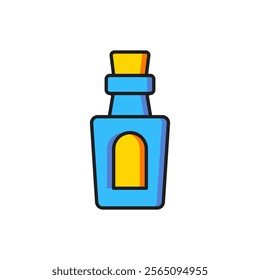 Color Bottle with potion icon isolated on white background. Flask with magic potion. Happy Halloween party. Flat filled outline style with shadow. Vector