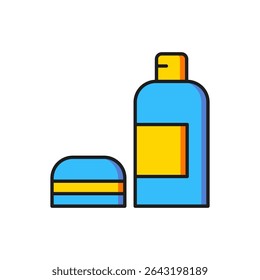 Color Bottle of shampoo icon isolated on white background. Flat filled outline style with shadow. Vector