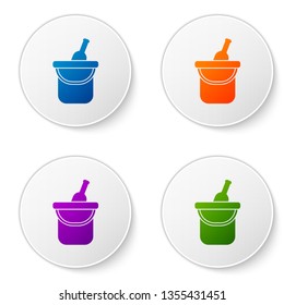 Color Bottle of wine in an ice bucket icon isolated on white background. Set color icon in circle buttons. Vector Illustration
