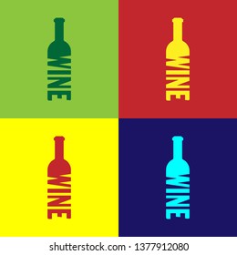 Color Bottle of wine icon isolated on color backgrounds. Lettering bottle of wine. Flat design. Vector Illustration