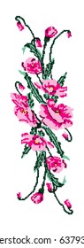 Color  bouquet of flowers (poppies) pink and green tones. Ukrainian embroidery elements. Hand made. Can be used as pixel-art for border patterns.
