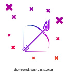 Color Bow and fire arrow icon isolated on white background. Gradient random dynamic shapes. Vector Illustration
