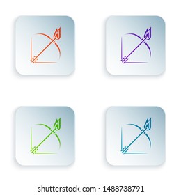 Color Bow and fire arrow icon isolated on white background. Set icons in colorful square buttons. Vector Illustration