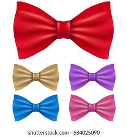 Color bow tie set isolated on white background vector illustration.