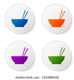 Color Bowl with asian food and pair of chopsticks silhouette icon isolated on white background. Concept of prepare, eastern diet. Set color icon in circle buttons. Vector Illustration