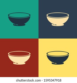 Color Bowl of hot soup icon isolated on color background. Vintage style drawing. Vector Illustration