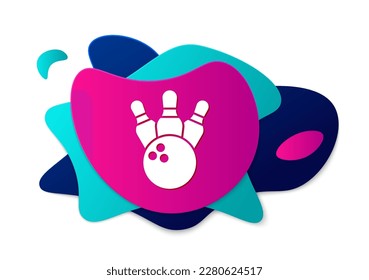 Color Bowling pin and ball icon isolated on white background. Sport equipment. Abstract banner with liquid shapes. Vector