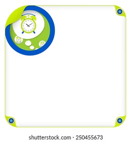 color box for entering text and speech bubble and alarm clock