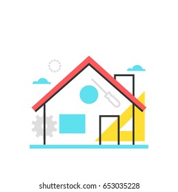 Color box fixing house icon, background and graphics. The illustration is colorful, flat, vector, pixel perfect, suitable for web and print. It is linear stokes and fills.