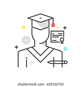 Color box graduation icon, background and graphics. The illustration is colorful, flat, vector, pixel perfect, suitable for web and print. It is linear stokes and fills.