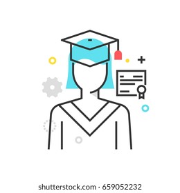 Color box graduation icon, background and graphics. The illustration is colorful, flat, vector, pixel perfect, suitable for web and print. It is linear stokes and fills.