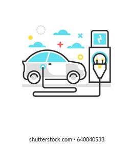 Color box icon, electric car illustration, icon, background and graphics. The illustration is colorful, flat, vector, pixel perfect for web and print. Linear stokes and fills.