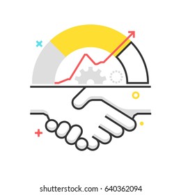 Color box icon, handshake illustration, icon, background, and graphics. The illustration is colorful, flat, vector, pixel perfect, suitable for web and print. It is linear strokes and fills.