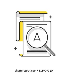 Color box icon, magnifier, search, details concept illustration, icon, background and graphics. The illustration is colorful, flat, vector, pixel perfect, suitable for web and print. It is linear