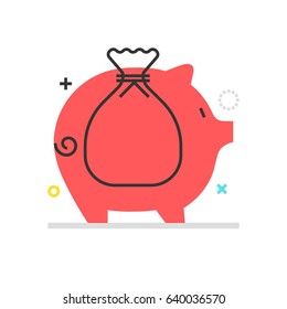 Color box icon, piggy bank illustration, icon, background and graphics. The illustration is colorful, flat, vector, pixel perfect, suitable for web and print. It is linear stokes and fills.