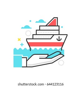 Color box icon, ship protection illustration, icon, background and graphics. The illustration is colorful, flat, vector, pixel perfect, suitable for web and print. It is linear stokes and fills.