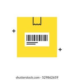 Color box icon, tracking number concept illustration, icon, background and graphics. The illustration is colorful, flat, vector, pixel perfect for web and print. Linear stokes and fills.