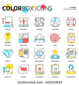 Color box icons, business backgrounds and graphics. The illustration is colorful, flat, vector, pixel perfect, suitable for web and print. Linear stokes and fills.