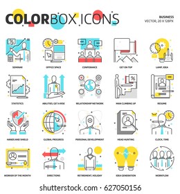 Color box icons, business illustrations, icons, backgrounds and graphics. The illustration is colorful, flat, vector, pixel perfect, suitable for web and print. Linear stokes and fills.