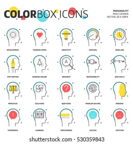 Color box icons, business and personality  illustrations, icons, backgrounds and graphics. The illustration is colorful, flat, vector, pixel perfect for web and print. It is linear stokes and fills.