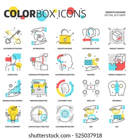 Color box icons, growth hacking concept illustrations, icons, backgrounds and graphics. The illustration is colorful, flat, vector, pixel perfect for web and print. It is linear stokes and fills.