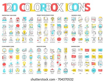 Color box icons, illustrations, icons, backgrounds and graphics. The illustration is colorful, flat, vector, pixel perfect, suitable for web and print. It is linear stokes and fills.