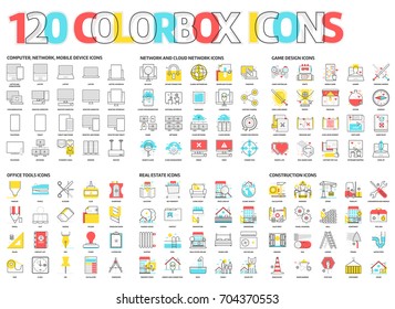 Color box icons, llustrations, icons, backgrounds and graphics. The illustration is colorful, flat, vector, pixel perfect, suitable for web and print. It is linear stokes and fills.