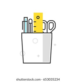 Color box pencil box icon, background and graphics. The illustration is colorful, flat, vector, pixel perfect, suitable for web and print. It is linear stokes and fills.