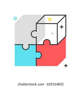 Color box puzzle icon, background and graphics. The illustration is colorful, flat, vector, pixel perfect, suitable for web and print. It is linear stokes and fills.