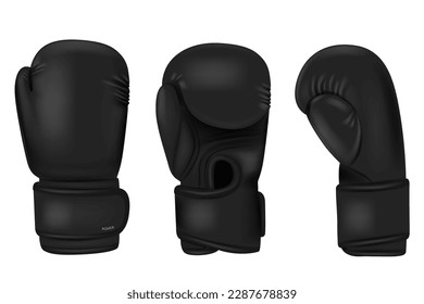 Color boxing gloves. Sport professional equipment for punch boxers decent. Realistic professional accessories. 3d isolated objects utter vector set