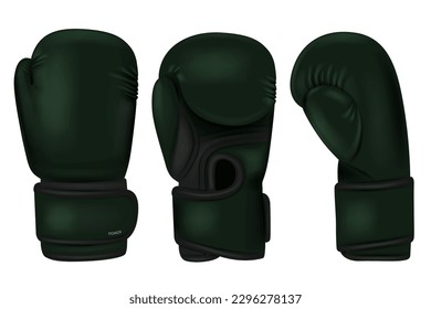 Color boxing gloves. Sport professional equipment for punch boxers decent. Realistic professional accessories. 3d isolated objects utter vector set