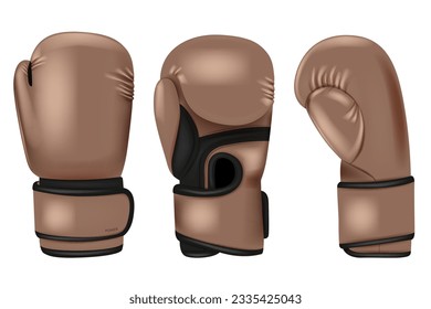 Color boxing gloves. Sport professional equipment for punch boxers decent. Realistic professional accessories. 3d isolated objects utter vector set