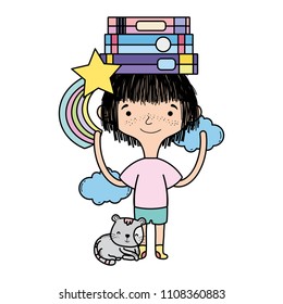 color boy with books in the head and star rainbow