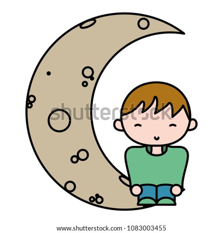 color boy with casual clothes seating in the moon