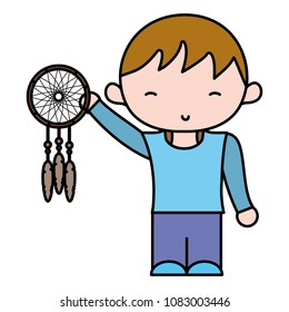 color boy hairstyle with dream catcher in the hand