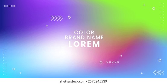 Color brand name lorem. The background is a colorful gradient. The text is white and bold