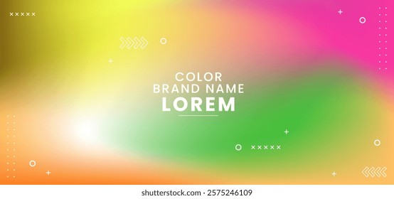 Color brand name lorem. The background is a colorful gradient. The text is bold