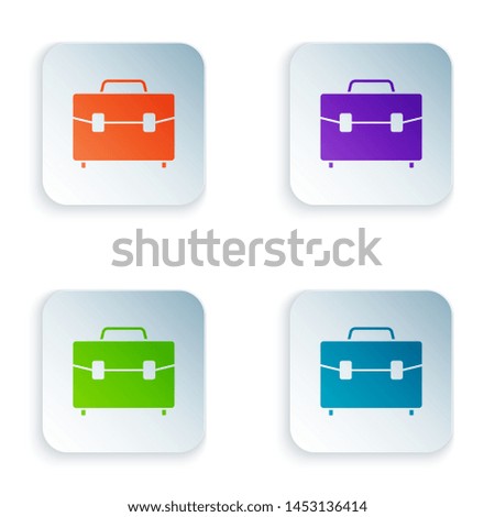 Color Briefcase icon isolated on white background. Business case sign. Business portfolio. Set icons in colorful square buttons. Vector Illustration