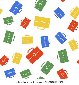 Color Briefcase icon isolated seamless pattern on white background. Business case sign. Business portfolio. Vector.