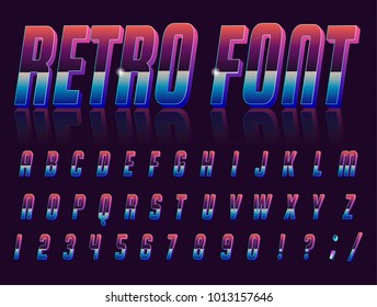 Color, bright font in the old style. Vector, vintage alphabet. Style 80 s, 90 s retro posters. Color gradient.