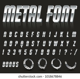 Color, bright font in the old style. Vector, vintage alphabet. Style 80 s, 90 s retro posters. Color gradient. Metal font.