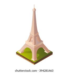 Color Bright Isometric Illustration of Eiffel Tower for Print, Interfaces, Infographic and Web