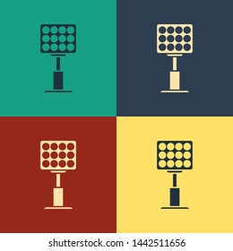 Color Bright stadium lights icon isolated on color background. Spotlight on a football field. Floodlight, light projector. Vintage style drawing. Vector Illustration