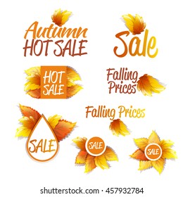 Color Bright Vector Labels Set. Autumn Sales Theme