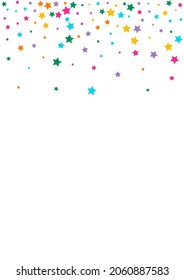 Color Bright Vector White Background Confetti Pattern. Bright Light Rain Texture. Dust  Illustration. Rainbow Twinkle Star Banner.